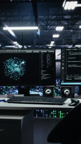vertical video monitors in data center displaying ai tech software interface