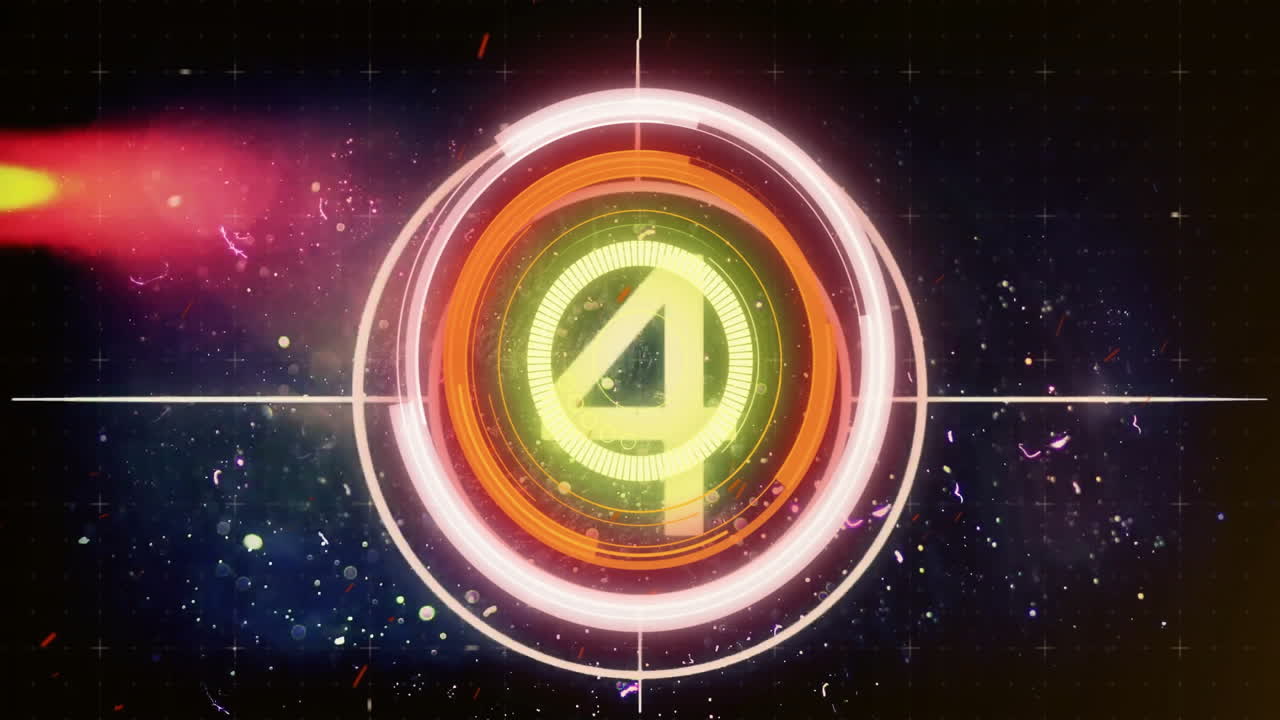 Futuristic target animation over outer space background with colorful nebula