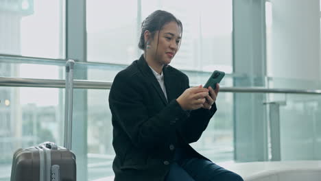 phone, smile and a business asian woman
