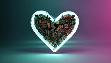 glowing circuit board heart