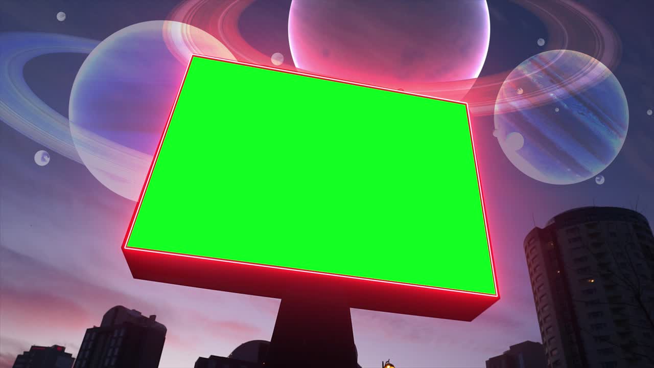 도시, 도시 생활에 대한 녹색 스크린 광고판, 빈 광고 패널, 마케팅을 위한 배너, 크로마 키 빈 표지판.