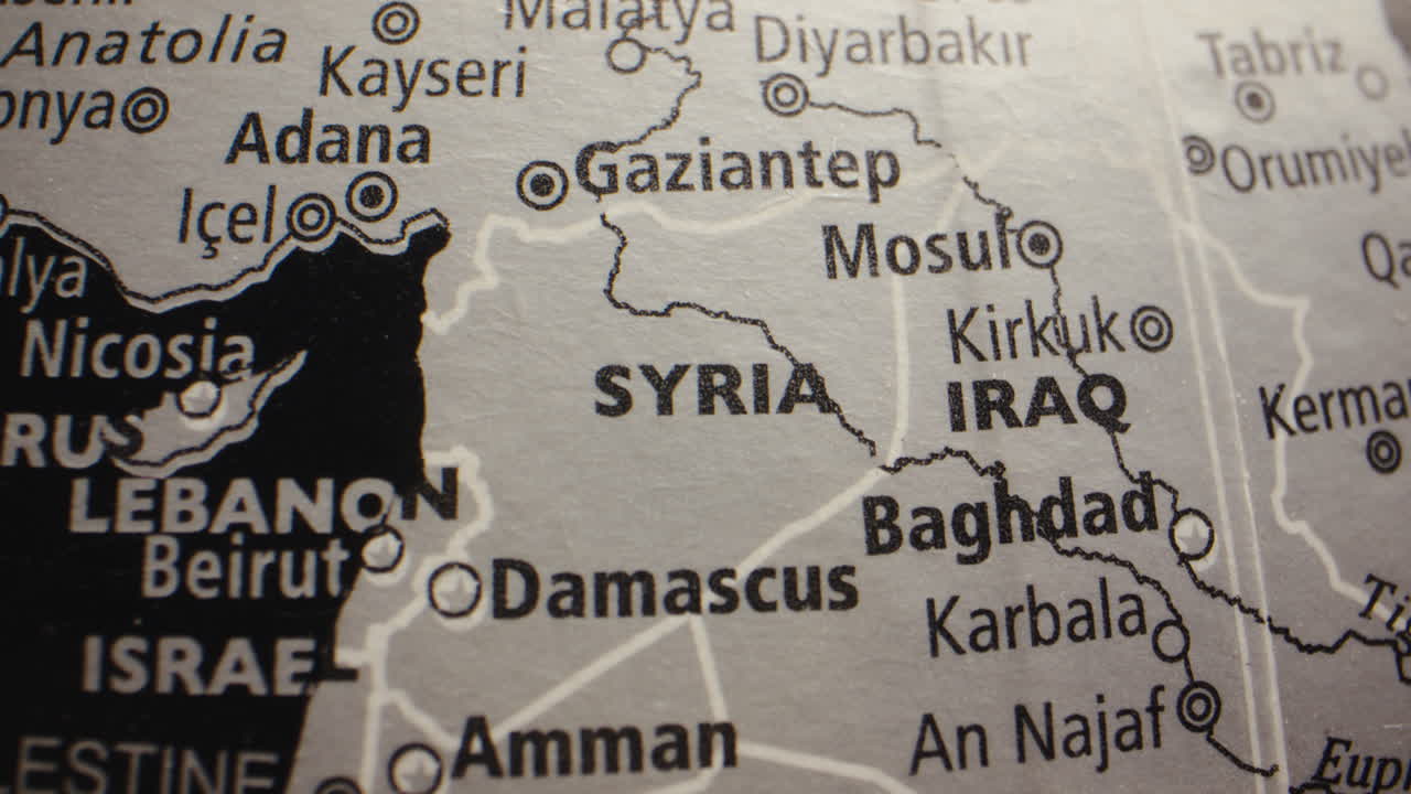 Nærbilde av et kart over Midtøsten, som viser Syria, Irak og naboland
