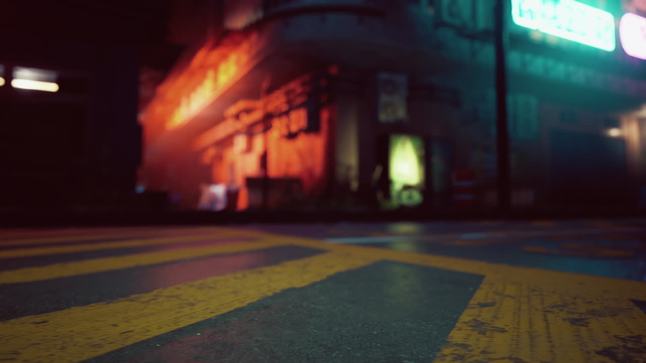 밤에 사이버 크 도시 거리