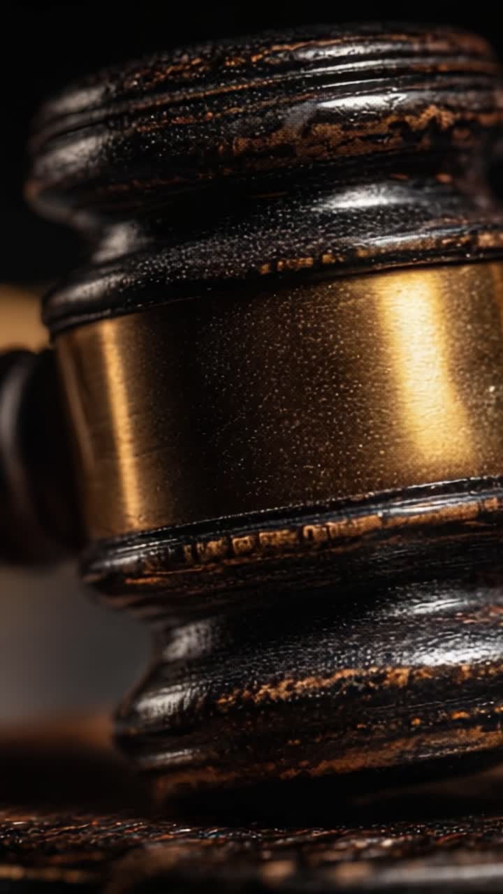 Primo Piano di un Martelletto che Simboleggia la Giustizia in un Contesto Giudiziario, Evidenziandone la Fattura e l'Importanza nei Procedimenti Legali
