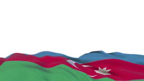 azerbaijan fabric flag waving on the wind loop. azerbaijani embroidery stitched cloth banner swaying on the breeze. half-filled white background. place for text. 20 seconds loop.