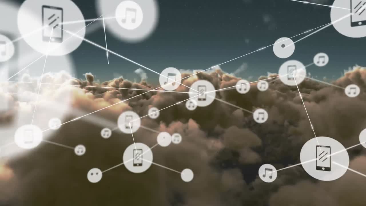 구름 위의 아이콘으로 연결 네트워크의 애니메이션