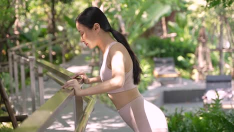 woman stretching outdoors