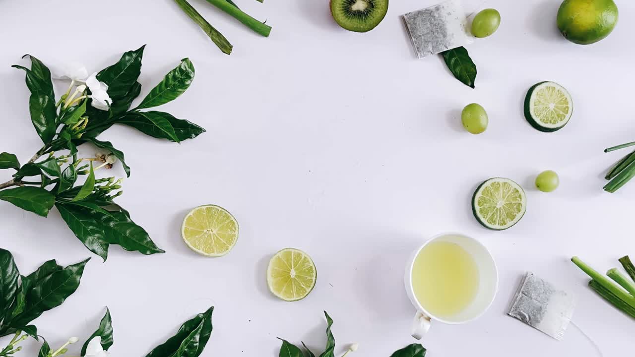 Green Tea, Fruits & Flowers Arrangement