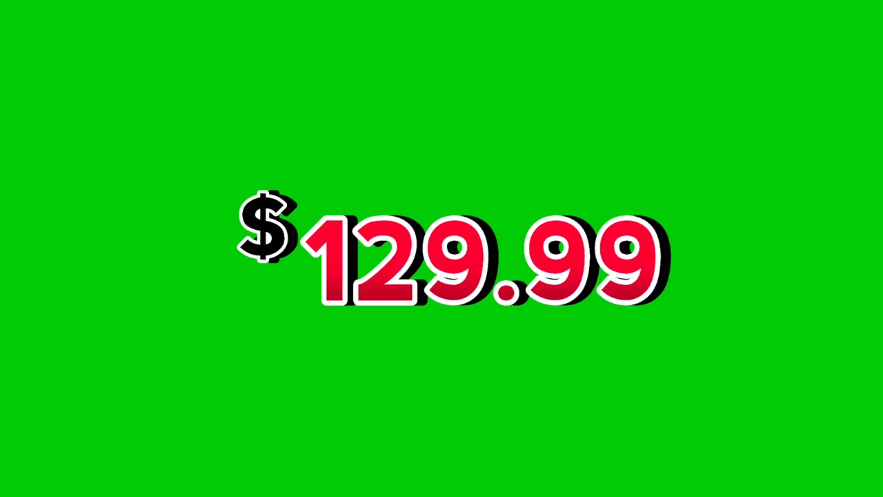 Animation red $129.99 dollars price tag motion graphics with smoke effects on green screen background. Perfect for ads, e-commerce, retail, discounts, and promo videos business concept video element