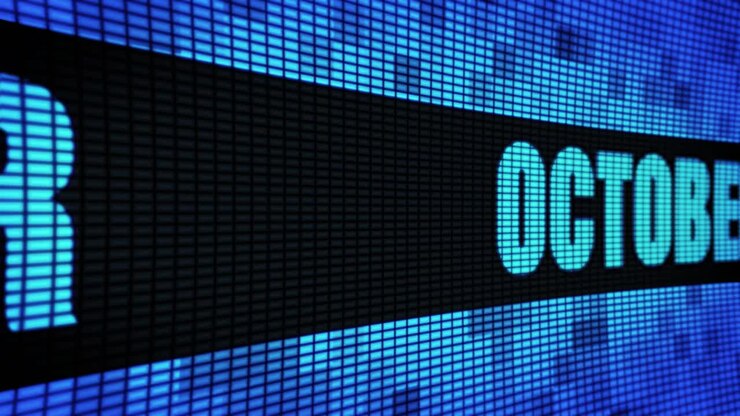October displayed on a digital screen