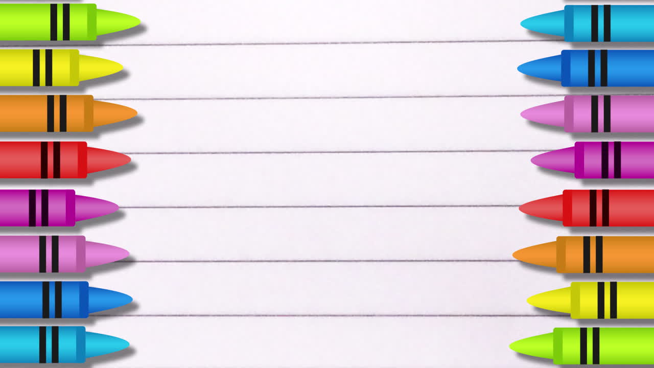 animación de lápices de colores contra el papel de línea blanca