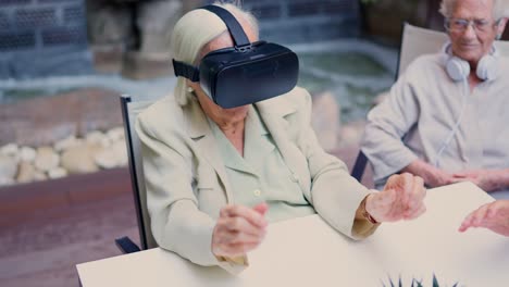 elderly women experiencing virtual reality with vr headset