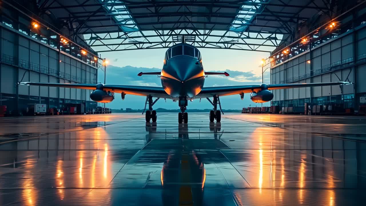 un gran avión sentado dentro de un gran hangar