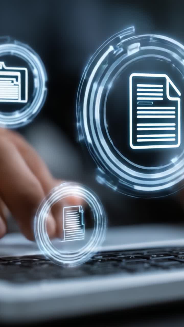 A Close-Up of a Hand Interacting with Digital File Icons on a Laptop, Illustrating Modern Technology and Document Management in an Efficient Workspace