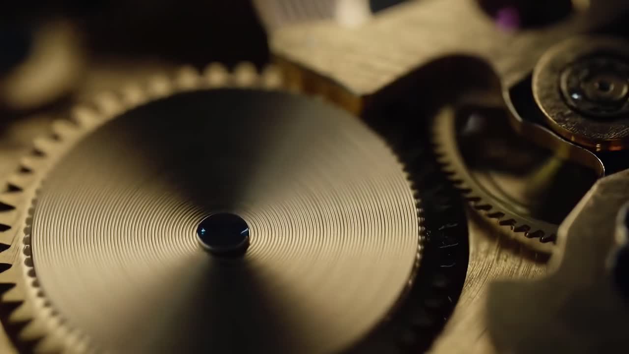 Close-up video of intricate watch gears, shot from a macro angle, highlighting precision