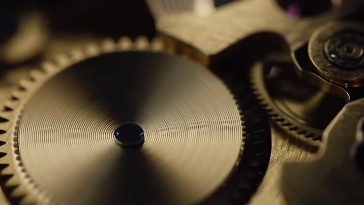 Video ravvicinato di intricati ingranaggi di orologi, ripreso da un'angolazione macro, che evidenzia la precisione.