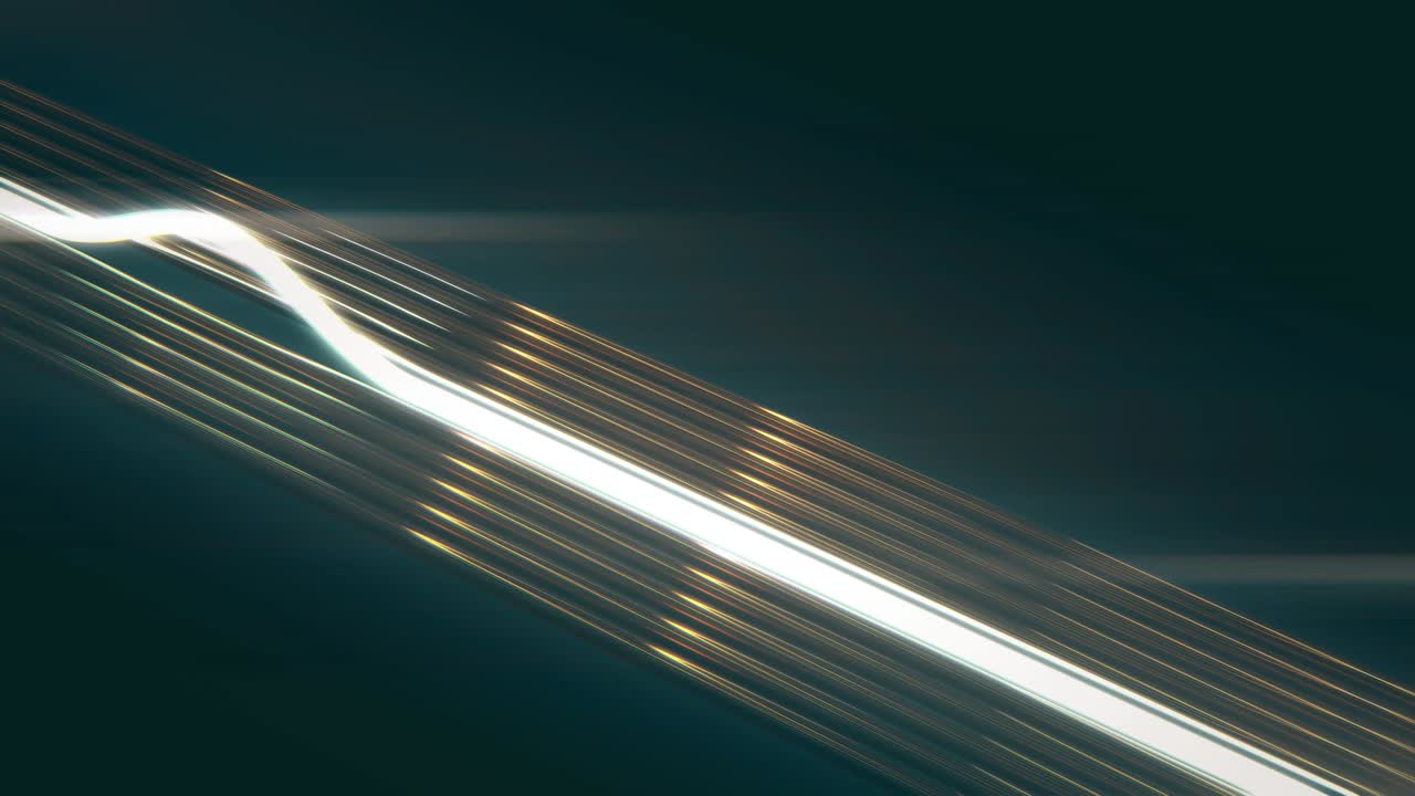 황금 파이프는 어두운 배경에 색 반이는 선 애니메이션으로 구부러집니다.