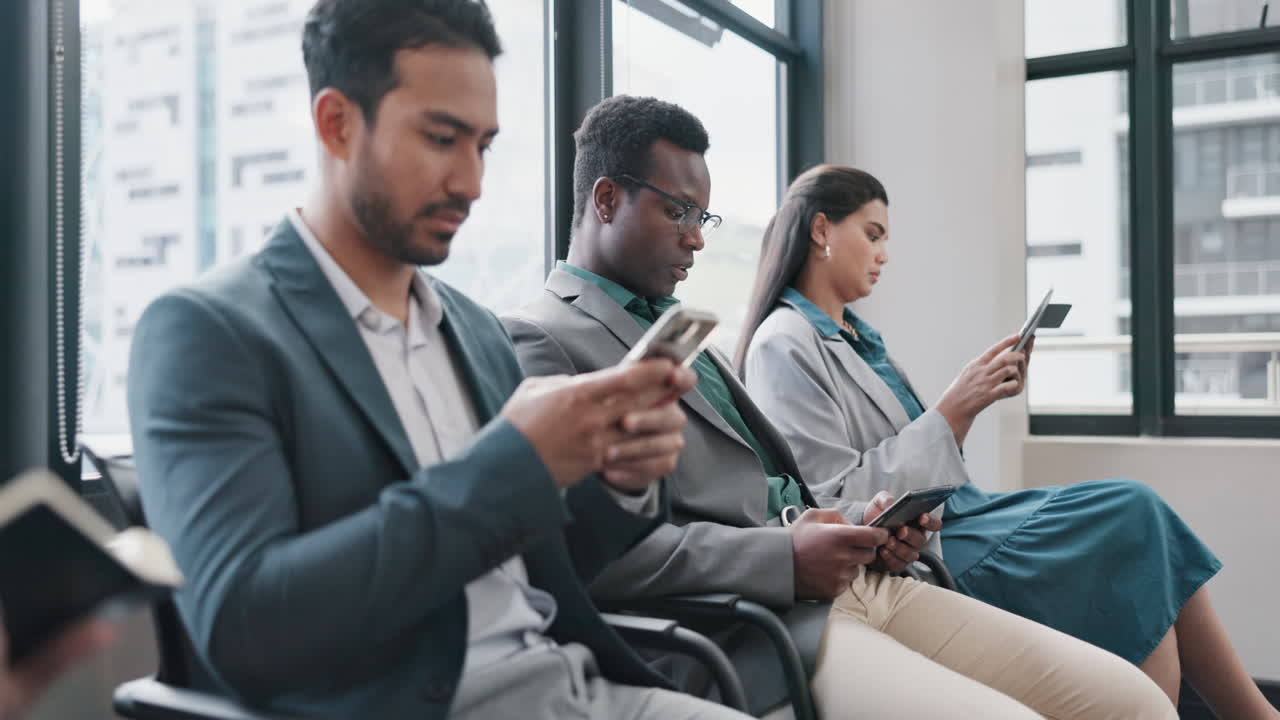 Waiting room, recruitment and people with phone