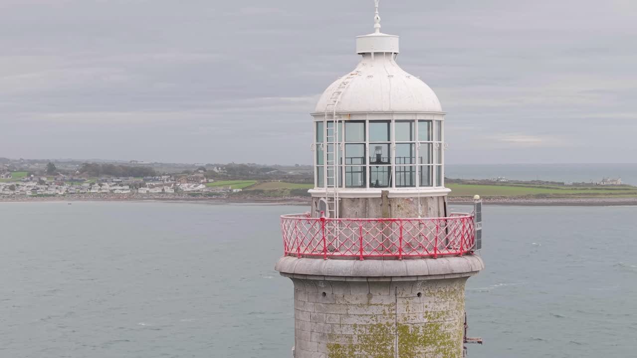 Weathered Masonry and Safety Railing of a Maritime Beacon Haulbowline Lighthouse
