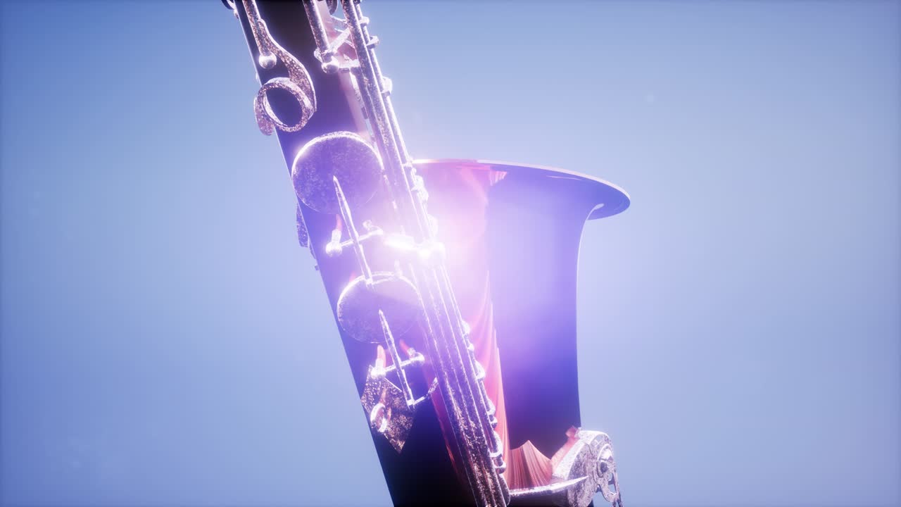 빛과 함께 파란색 배경에 황금 테너 색소폰