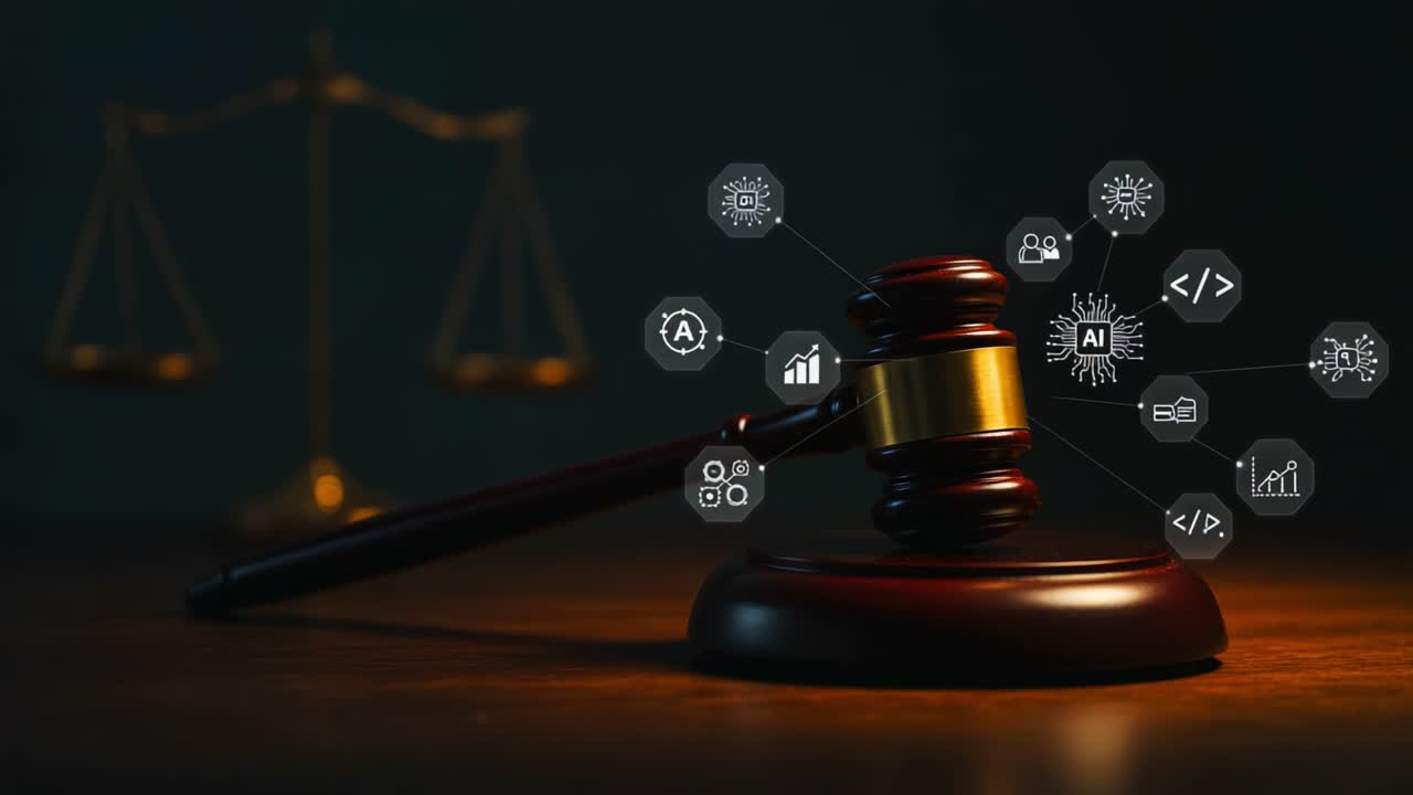Explorando a Interseção entre Direito e Tecnologia: Uma Representação Visual da Justiça em Meio à Crescente Influência da Inteligência Artificial e Inovação Digital