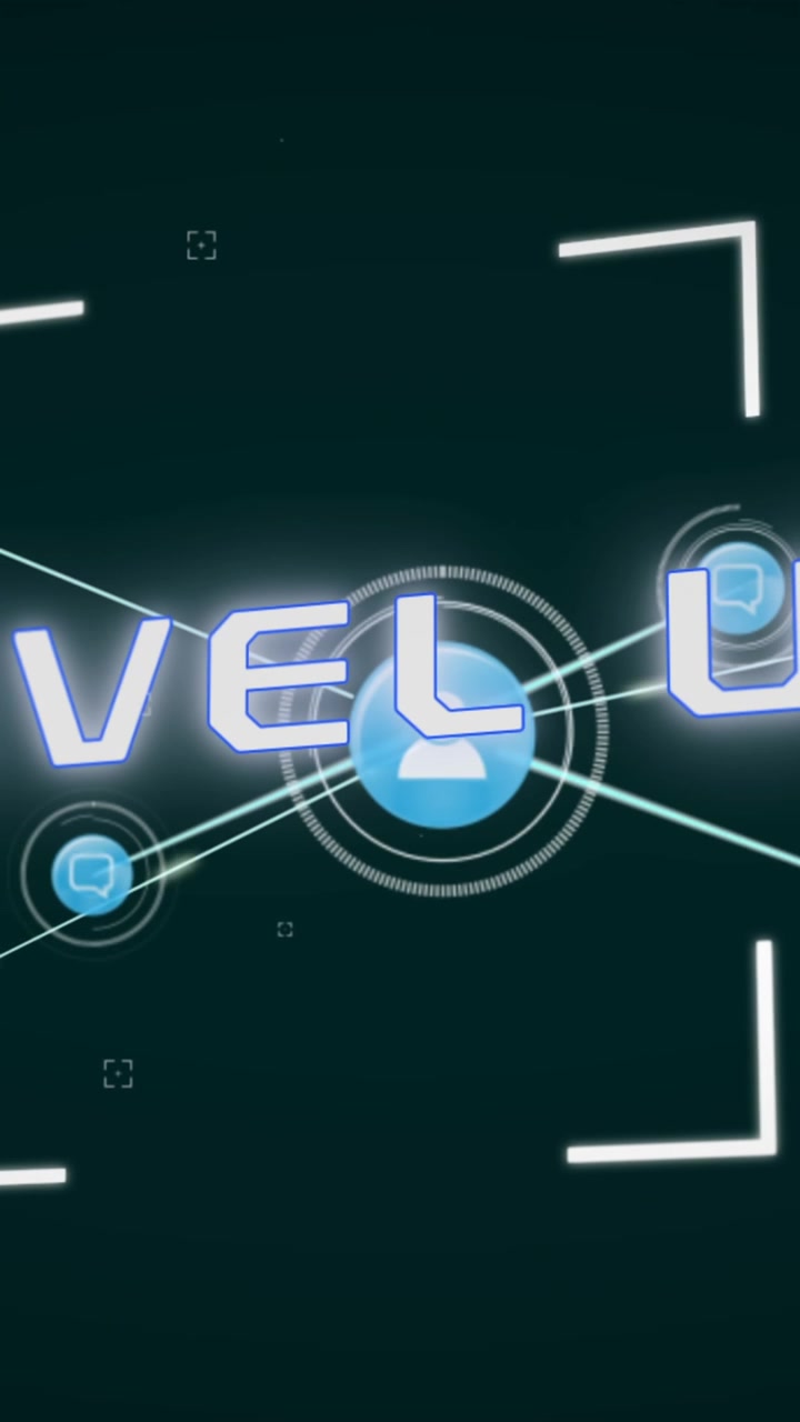 Animation af søgere med 'level up'-tekst og forbundne personer og beskedikoner