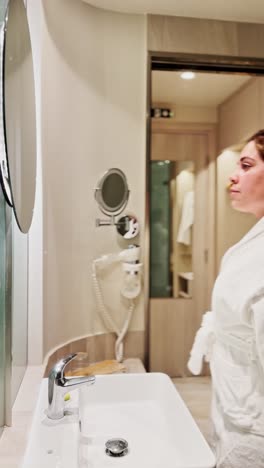 woman preparing analgesic medication in bathroom