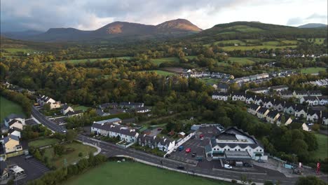 touristic village of kenmare, ireland in county kerry - aerial drone view