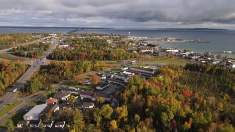 coastal township of mackinaw in michigan, aerial drone view