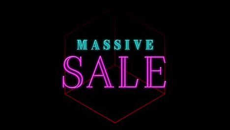 Animation-of-massive-sale-over-geometrical-shapes-on-dark-background