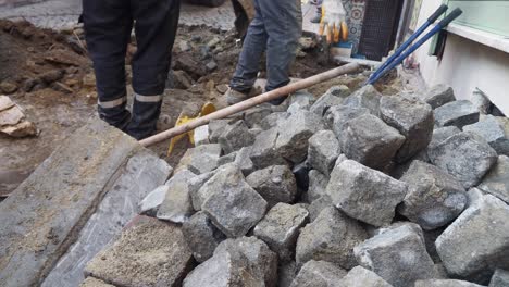 street renovation work with cobblestone removal