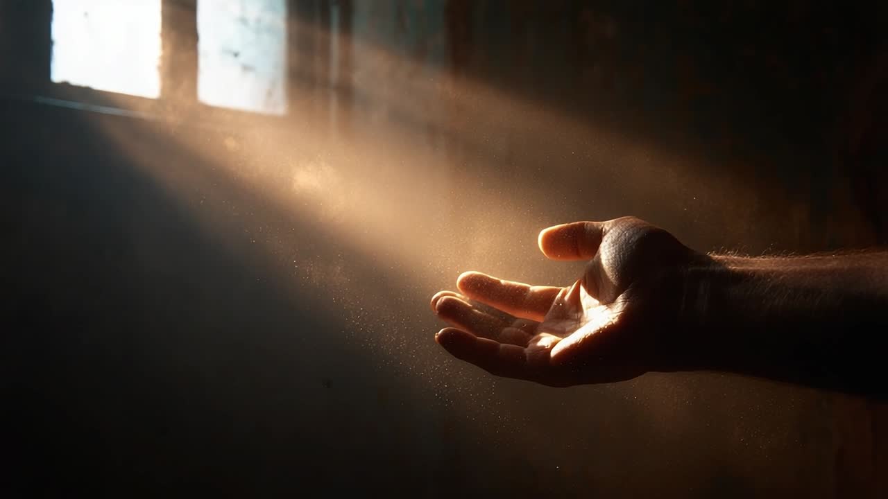 Una mano che si protende verso la luce in una stanza poco illuminata.