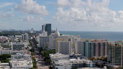 miami city buildings and streets in birds eye view on sunny hot day