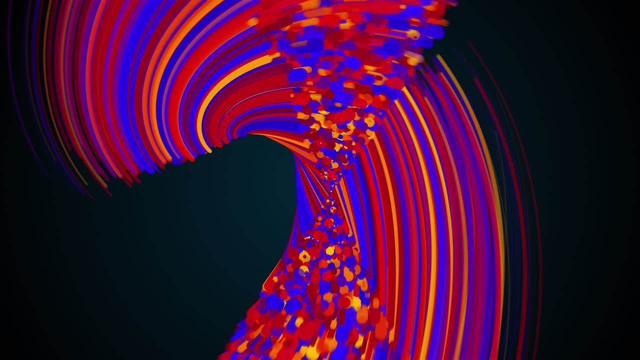elemento abstracto retorcido a partir de líneas y partículas de color, generado por computadora. fondo de vórtice de renderización 3d