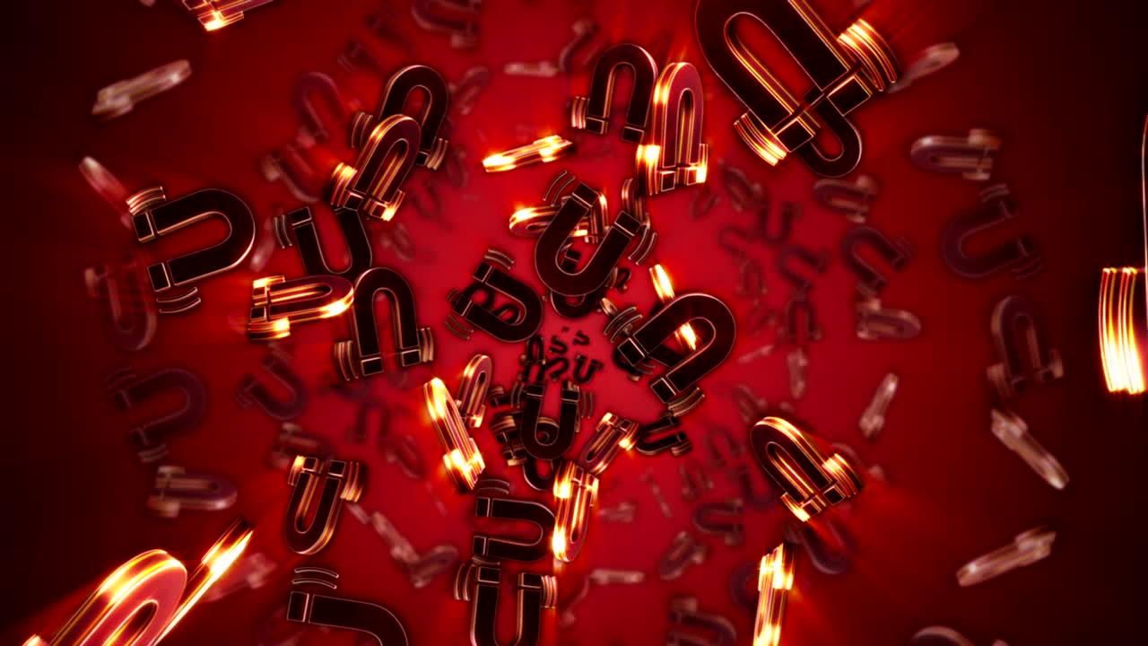 강한 자기장, 위험 기호, 애니메이션, 렌더링, 배경, 루프