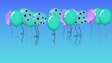 animation of colourful balloons bouncing on blue background