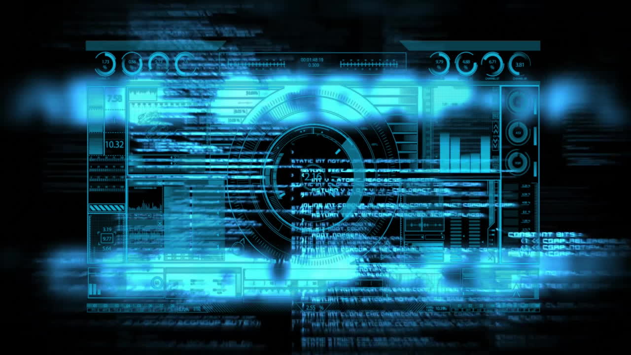 Animation of data processing on black background