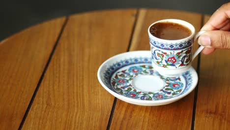 turkish coffee set on wooden table