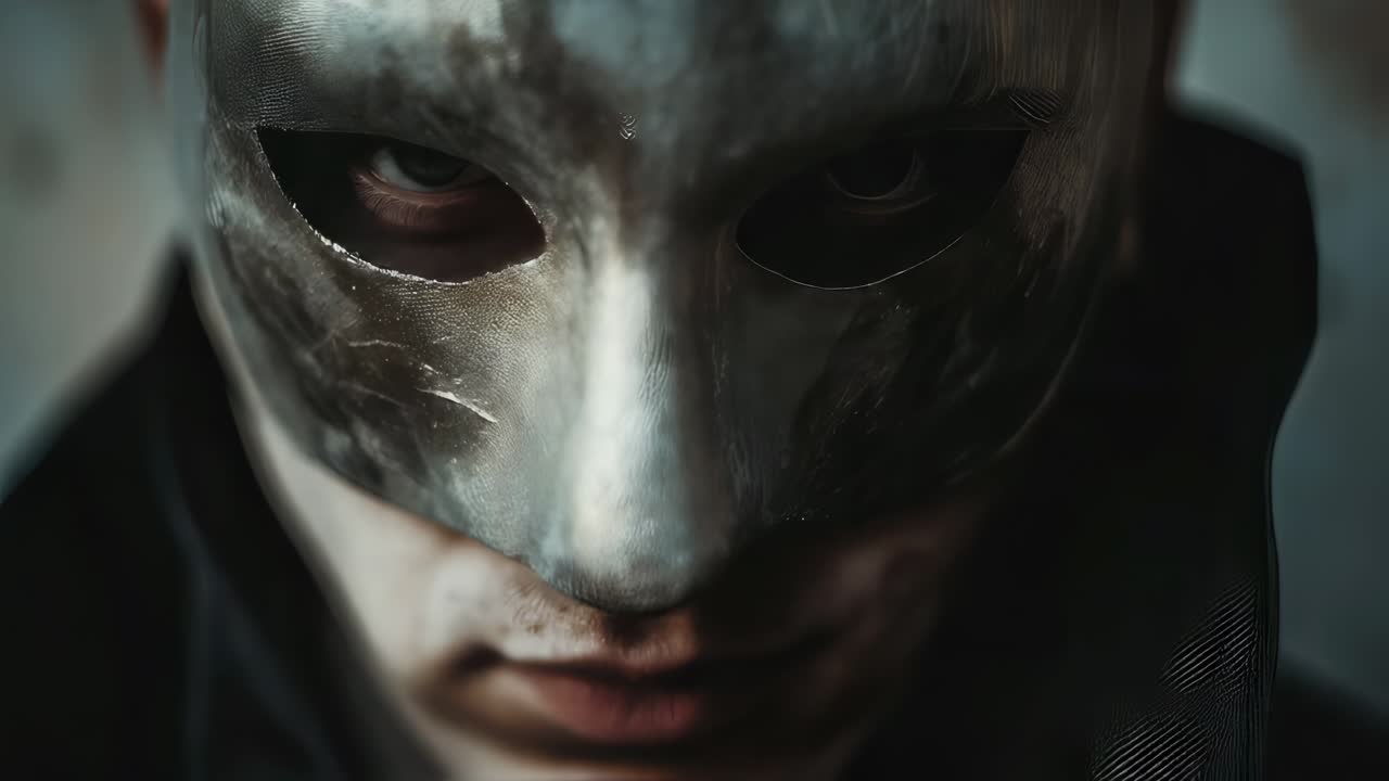 Man wearing a dramatic silver masquerade mask