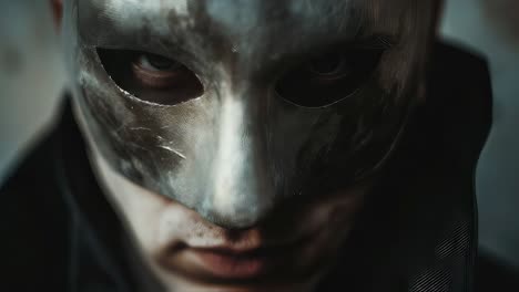 man wearing a dramatic silver masquerade mask