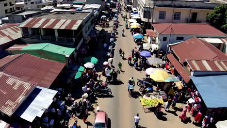aerial view of a busy african marketplace