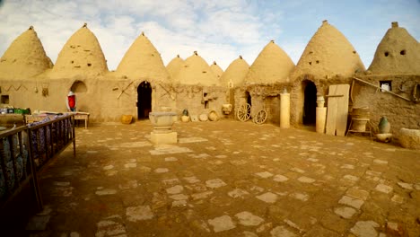 courtyard of the traditional middle eastern clay dwelling on the border of syria and turkey