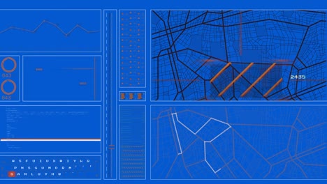 Animation-of-interface-with-data-processing-against-blue-background