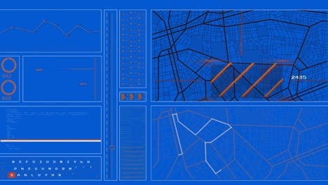 Animation of interface with data processing against blue background