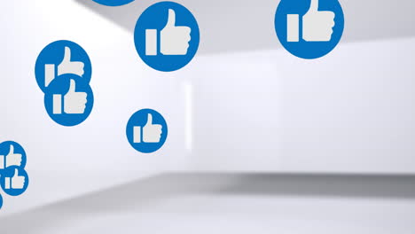 pulgares múltiples hacia arriba como iconos moviéndose contra un fondo blanco