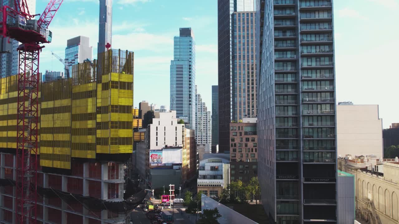 Tall buildings and a construction site in downtown Brooklyn, New York - Aerial view