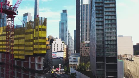 tall buildings and a construction site in downtown brooklyn, new york - aerial view