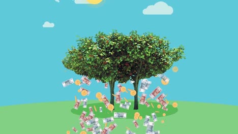 fruit trees with falling money