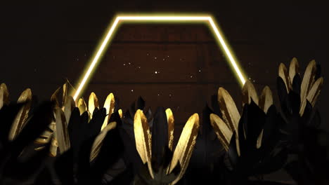 animation of neon shapes over leaves on black background
