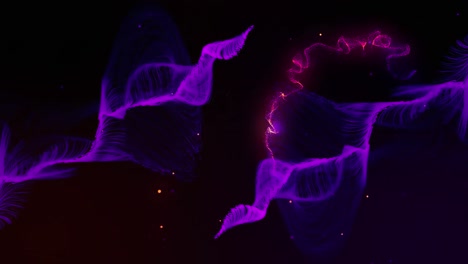 Animation-of-multiple-glowing-spots-and-light-trails-moving-in-hypnotic-motion-on-black-background